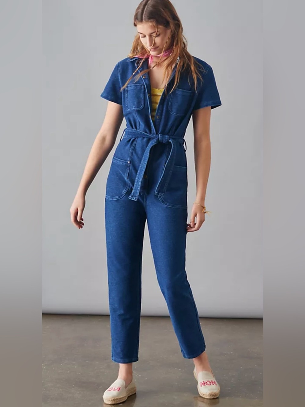 Anthropologie Pilcro Knit Denim Jumpsuit Sz XS